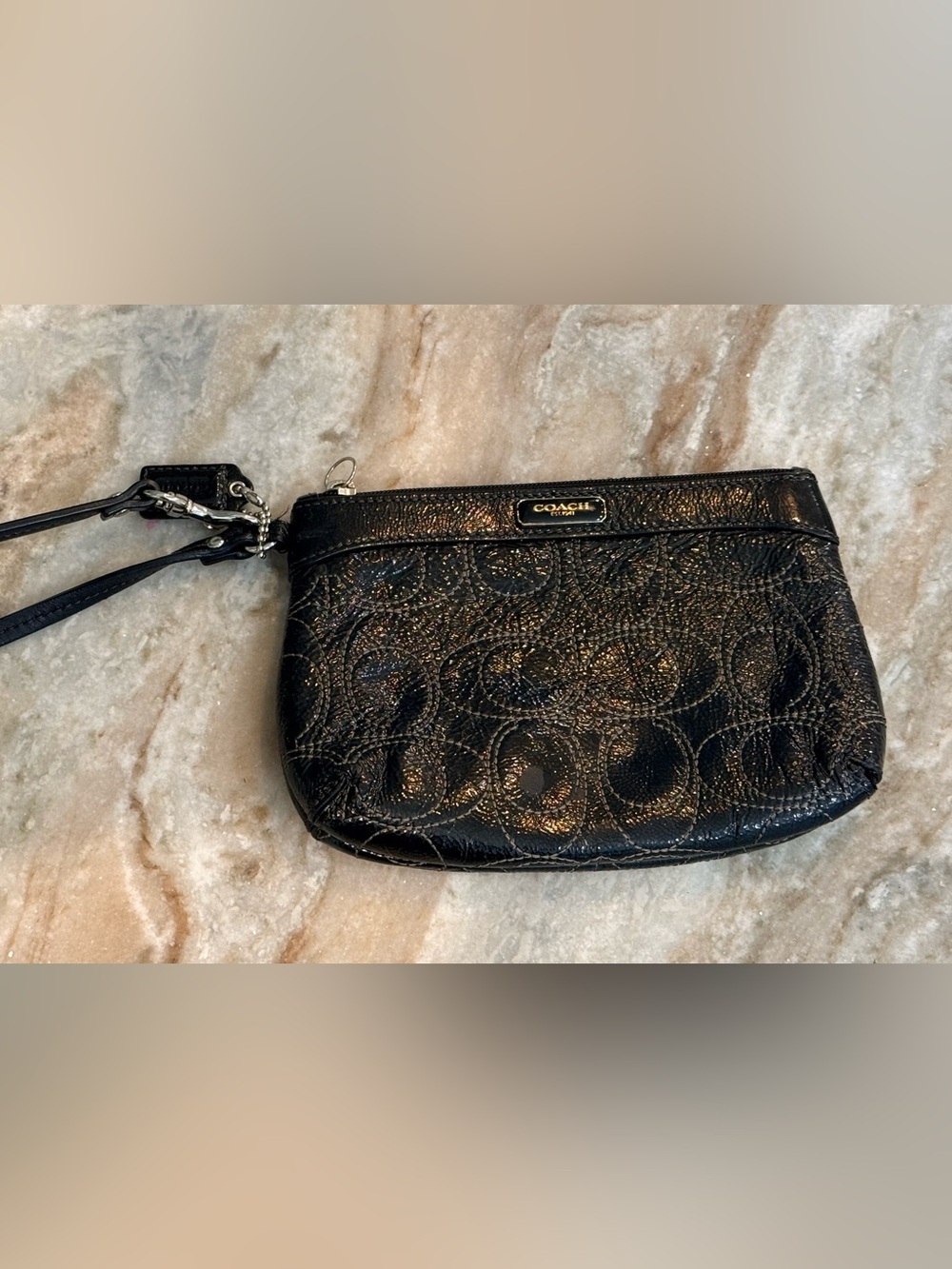 COACH black patent leather signature C wristlet